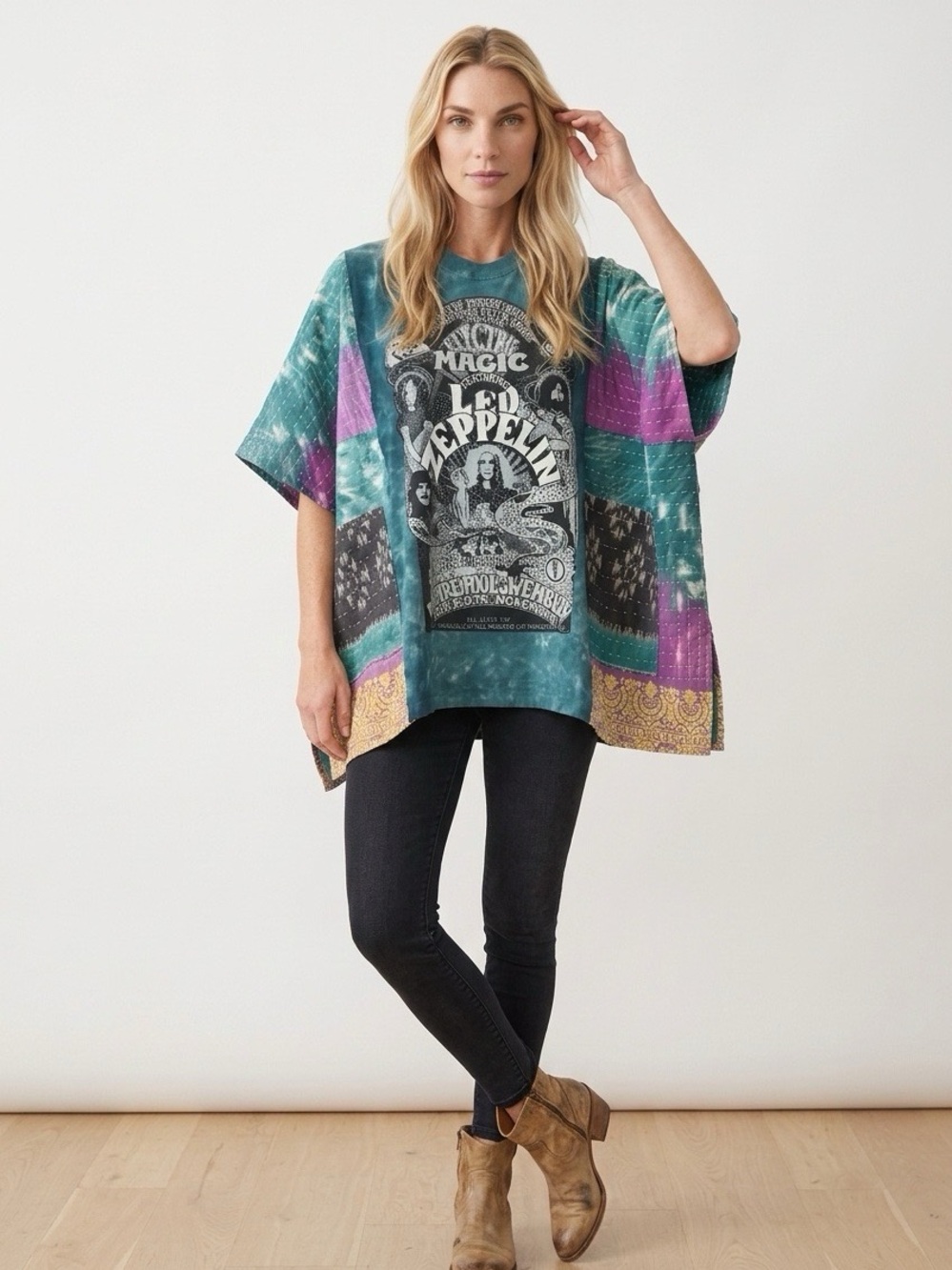 Handcrafted Upcycled LED ZEPPLIN Kantha Tunic with Pockets NWT One Size